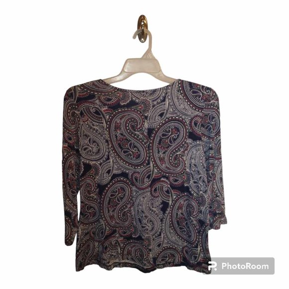 Croft & Barrow Women's blouse multi color design sz Large Blue Paisley W-330 - Picture 3 of 4
